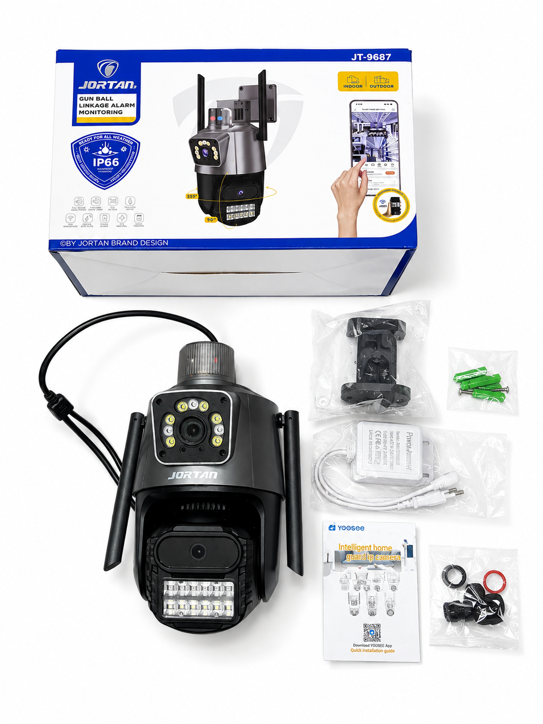 Cámara de Seguridad WiFi Exterior Jortan Doble Lente PTZ 1080P con Visión Nocturna