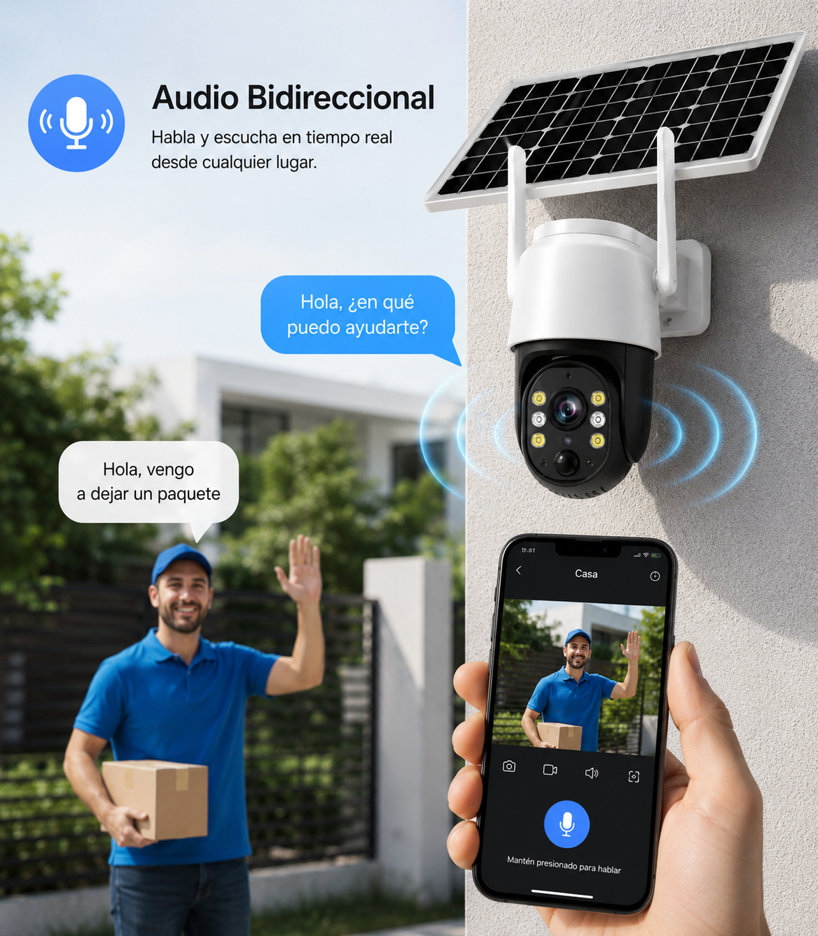 Cámara Solar WiFi Exterior PTZ 360° con Visión Nocturna