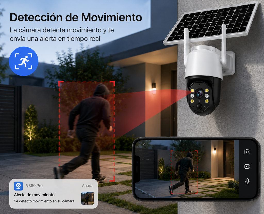 Cámara Solar WiFi Exterior PTZ 360° con Visión Nocturna