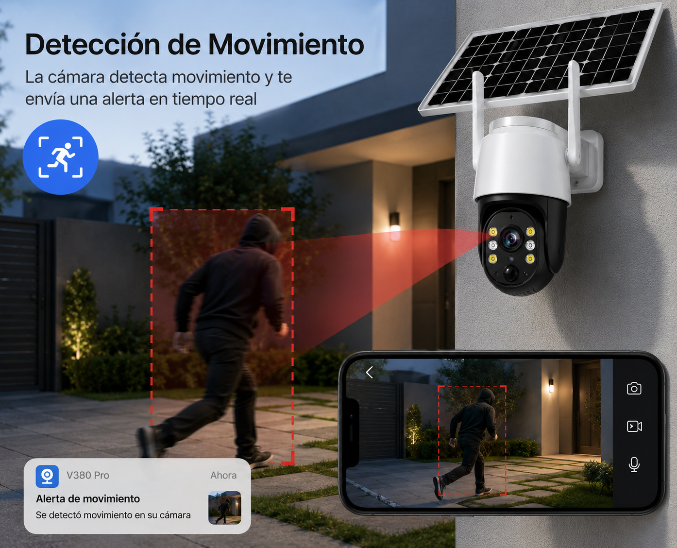 Cámara Solar WiFi Exterior PTZ 360° con Visión Nocturna