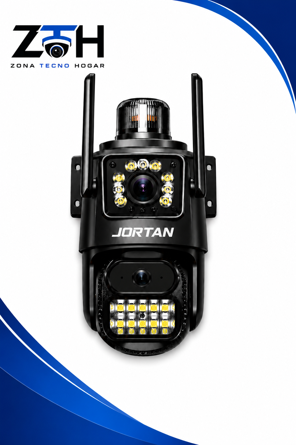 Cámara de Seguridad WiFi Exterior Jortan Doble Lente PTZ 1080P con Visión Nocturna