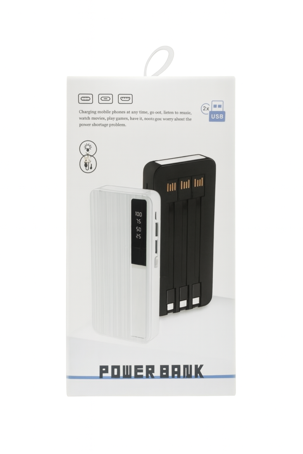 PowerBank 20.000 mAh – Blanca | Carga rápida y multi-entrada con linterna integrada